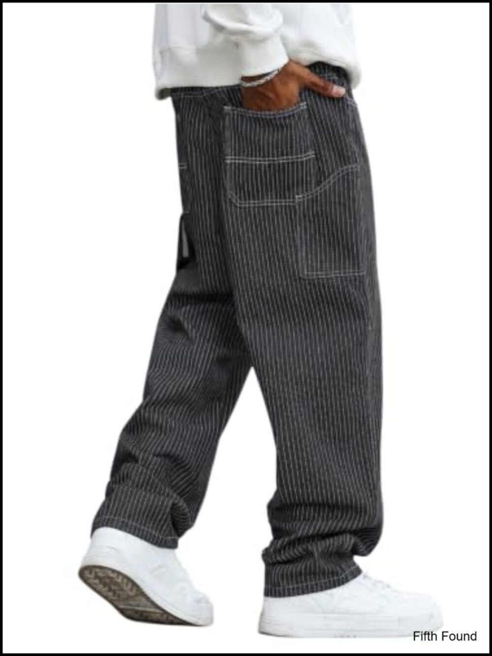 Men's Baggy Straight Leg Striped Jeans Vintage Denim Streetwear